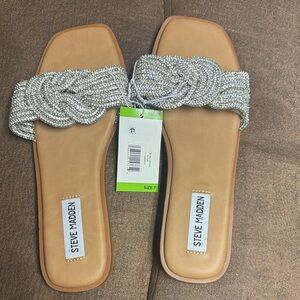 Steve Madden Tan Sandals with Silver Braided Straps